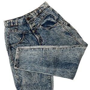 VTG Acid Wash Mom Jeans 80s High Rise Tapered Blue Denim Bareback USA 12P/26x26